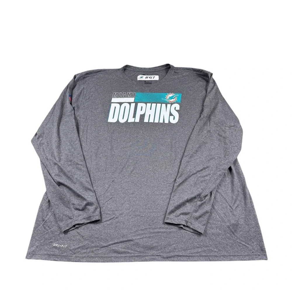 Nike X Miami Dolphins Gray Player Issued #67 L/S Performance Mens Shirt Size 3XL